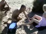 Horny girl preyed on by masturbating guys at beach