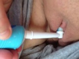 Amateur can't afford a vibrator and uses a tooth brush instead