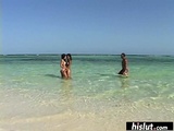  Threesome On The Beach With Two Perfect Babes 